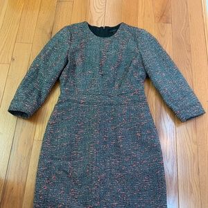 J. Crew lined winter dress with neon orange accents